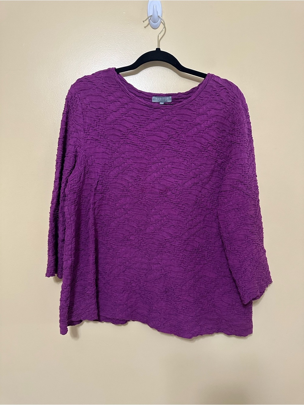 Habitat Textured 3/4 Sleeve Tactile Crinkle Blouse Boxy Silhouette Women L Plum